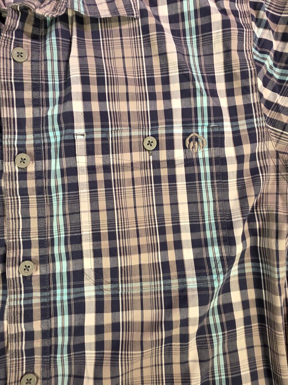 Wolverine Mens Plaid Camp Shirt Navy Mint Gray L